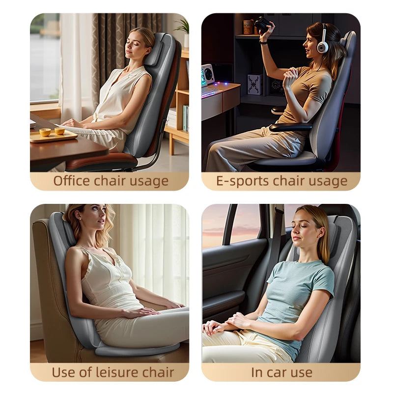 Full Body Luxury Shiatsu Massage Cushion with Heating 3D Kneading Vibration Back Neck Shoulder Massager Gift for Home Office Use