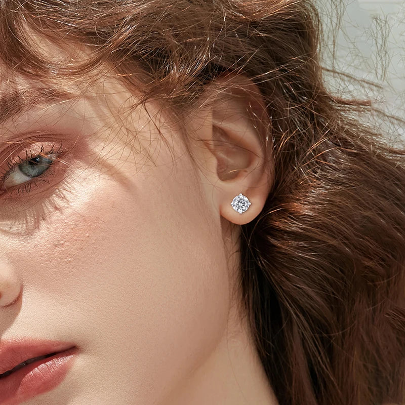 Classic 4 Claws Round Ear Studs For Women 1ct 2ct VVS Lab Grown Diamond 14K Real Gold Stud Earring Men Luxury Party Jewelry Gift