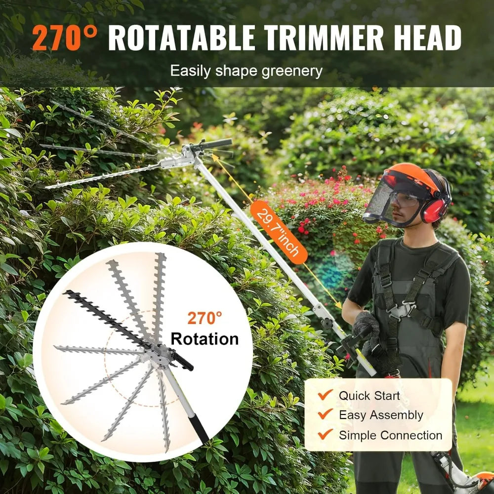 33CC Multi-Functional Trimming Tool: Gas Hedge Trimmer, Weed Eater, String Trimmer, Brush Cutter, and Pole Saw